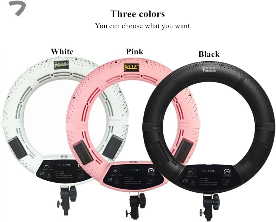 18 inch LED Ring Light FS-480II Bi Color Dimmable Ringlight Kit with Phone Holder, Mirror, Tripod Stand, Carrying Case for Makeup, YouTube Video, Filming, Selfie, Portrait Photography Lighting