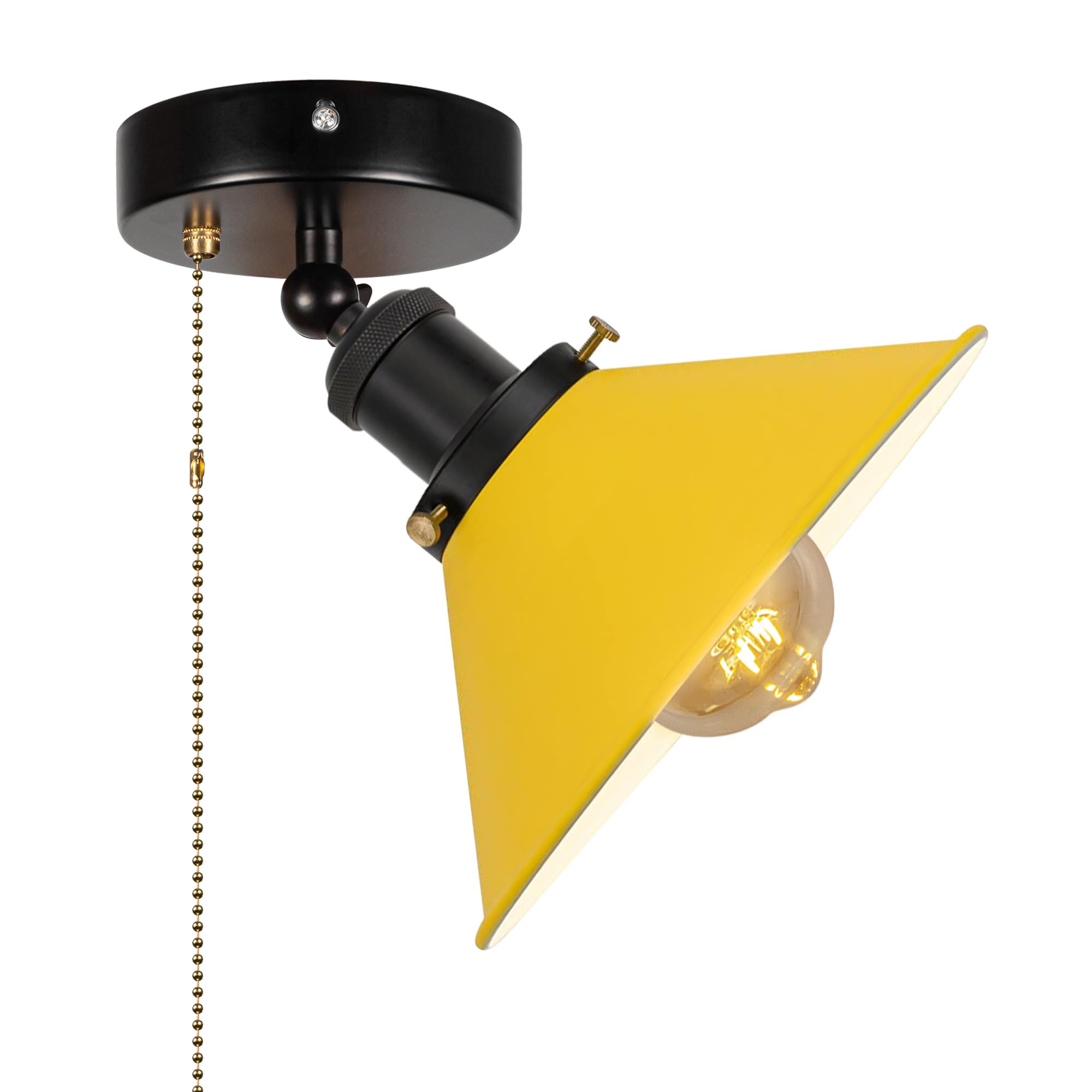 SKIVTGLAMP RV Adjustable Wall Light, Zipper Switch 12V RV Decorative Light Retro Ceiling Mount Ceiling Light Hallway Light, E26 2700K Bulb Included Macaron Yellow Semi Flush Mount for RV Camper