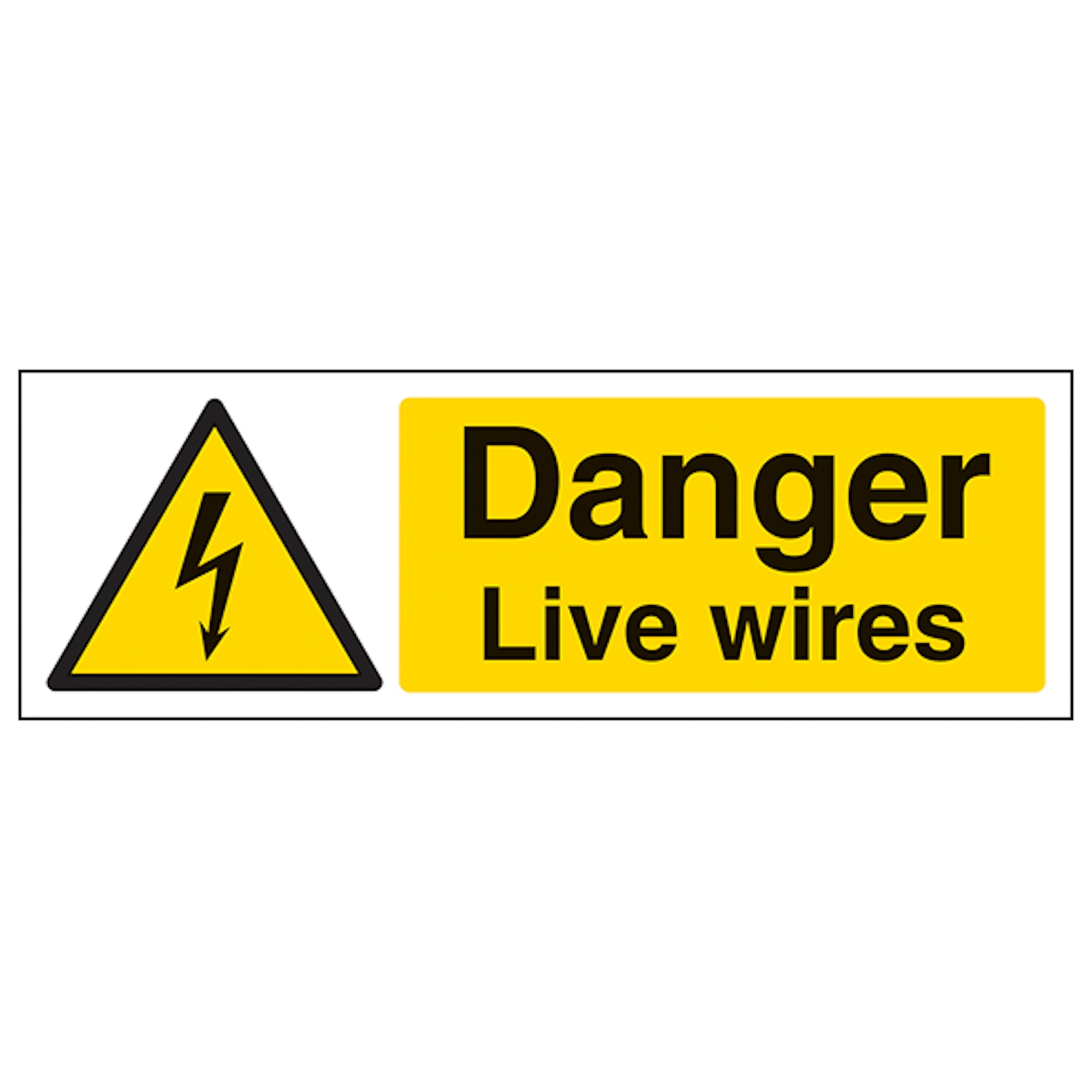 V Safety Danger Live Wires - Landscape 300 x 100 mm - Glow In The Dark 1mm Rigid Plastic Safety Sign, White