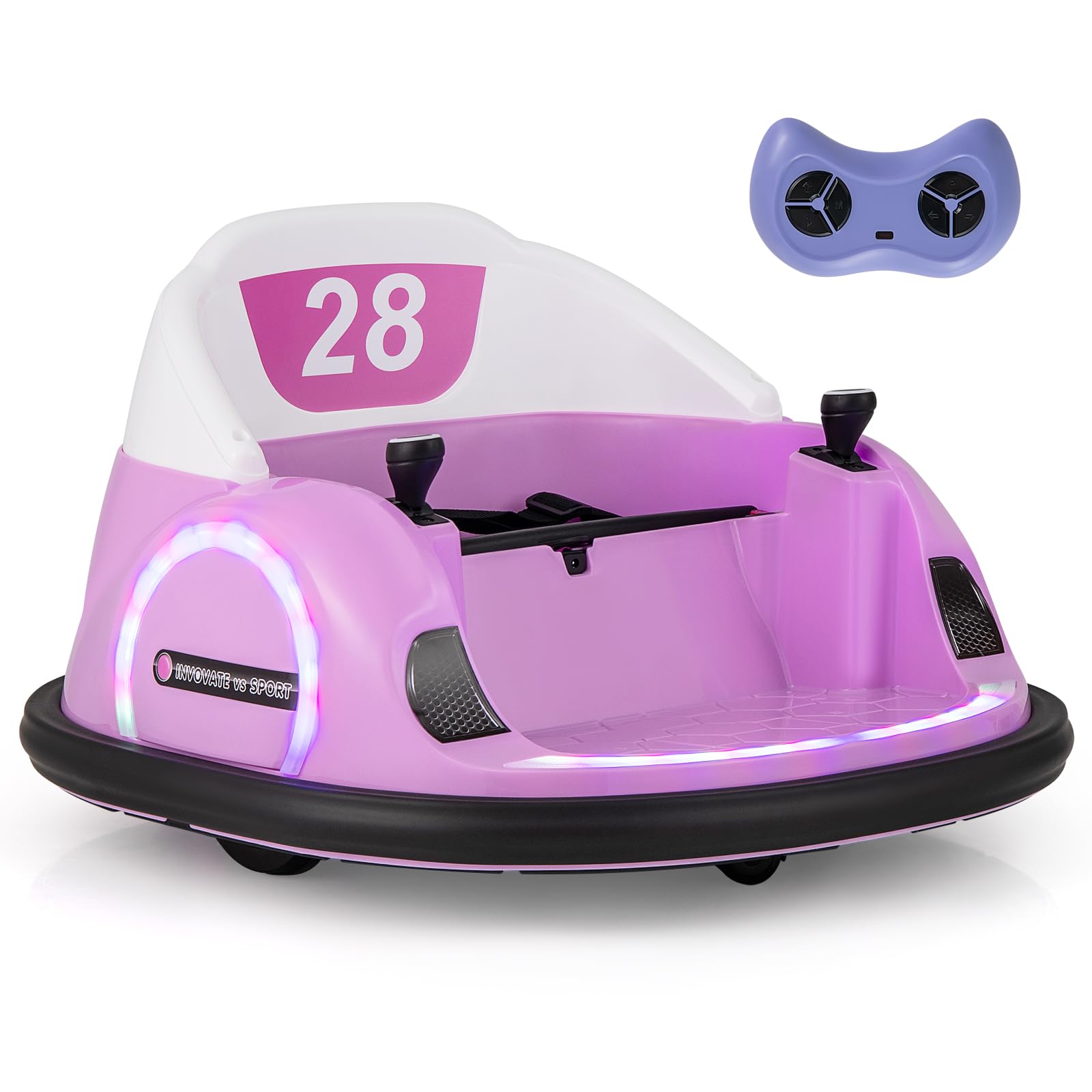 COSTWAY Kids Bumper Car, 360-Degree Rotation Spin Waltzer Cars with Joysticks, Remote Control, Colorful Flashing Lights and Music, Electric Ride on Toy for 18+ Months Old (Pink)