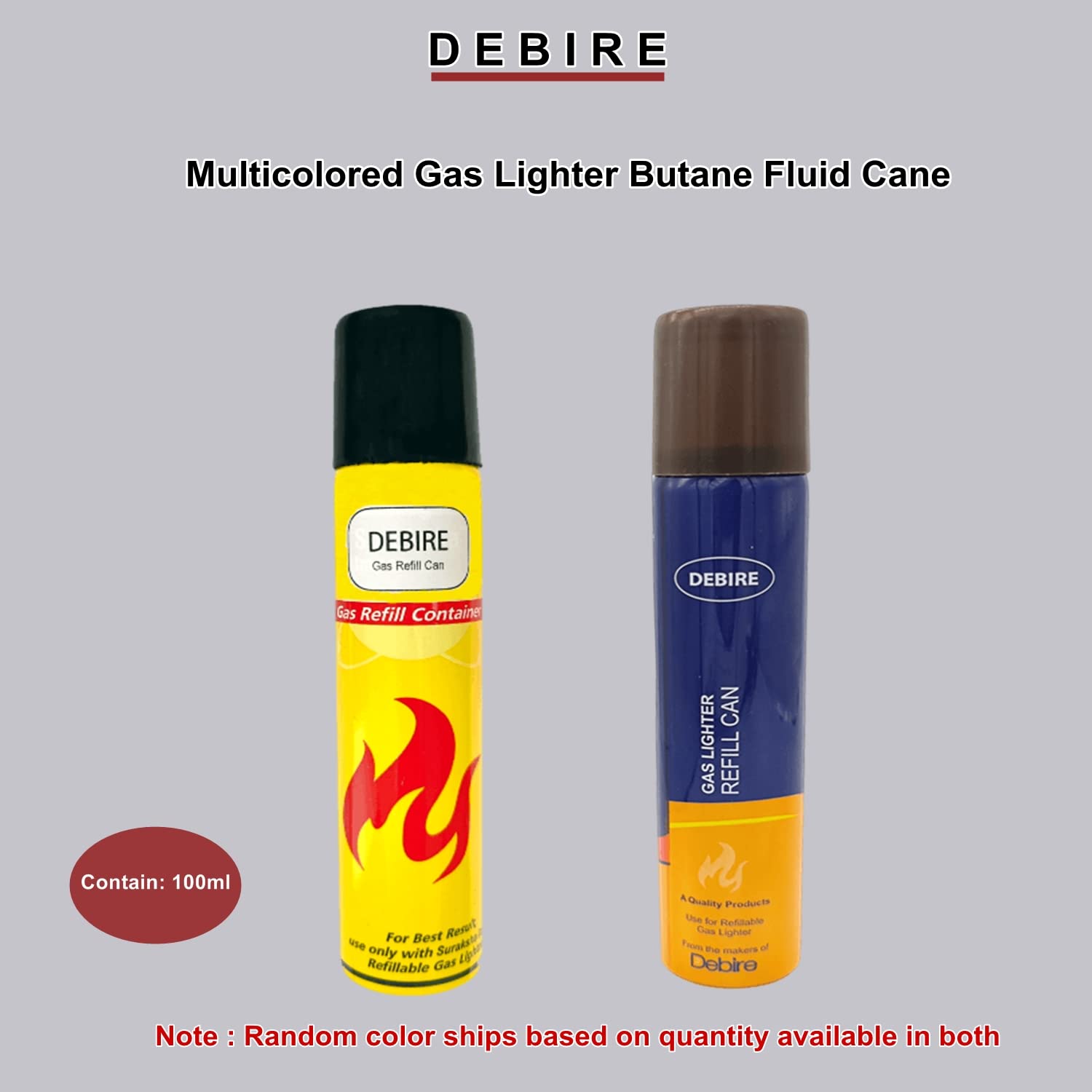 DEBIRE Aluminum Lighter Gas Refiller Can - 100ML Essential Butane Lighter Refill - Safe & Secured Gas Refilling - Multicolored (Orange/Blue) - Pack of 1 4