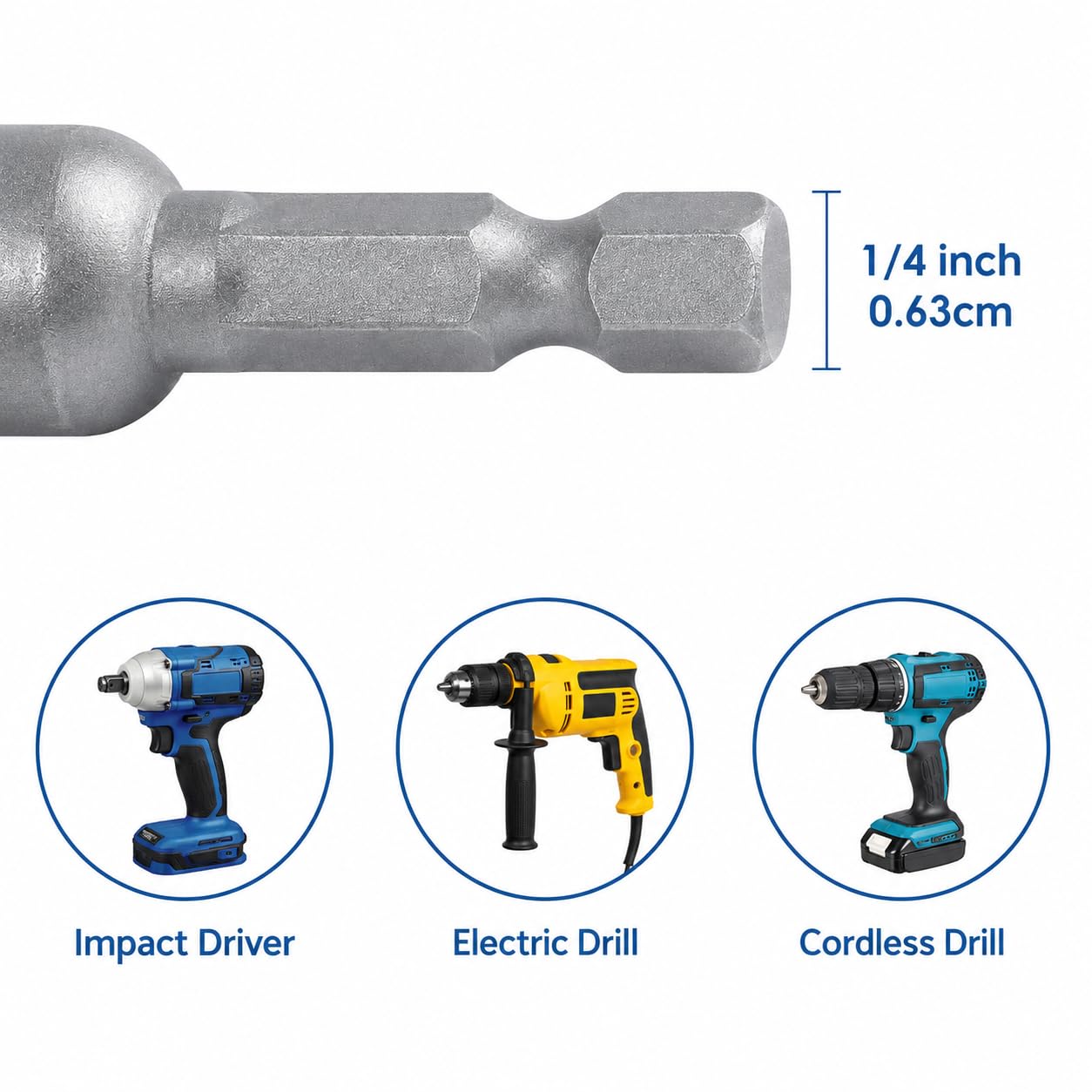 1 pz chiave a bussola per dadi lunghezza 80 mm attacco esagonale da 1/4" per trapani, chiave per dadi e adattatore per bussole a percussione (13 mm)