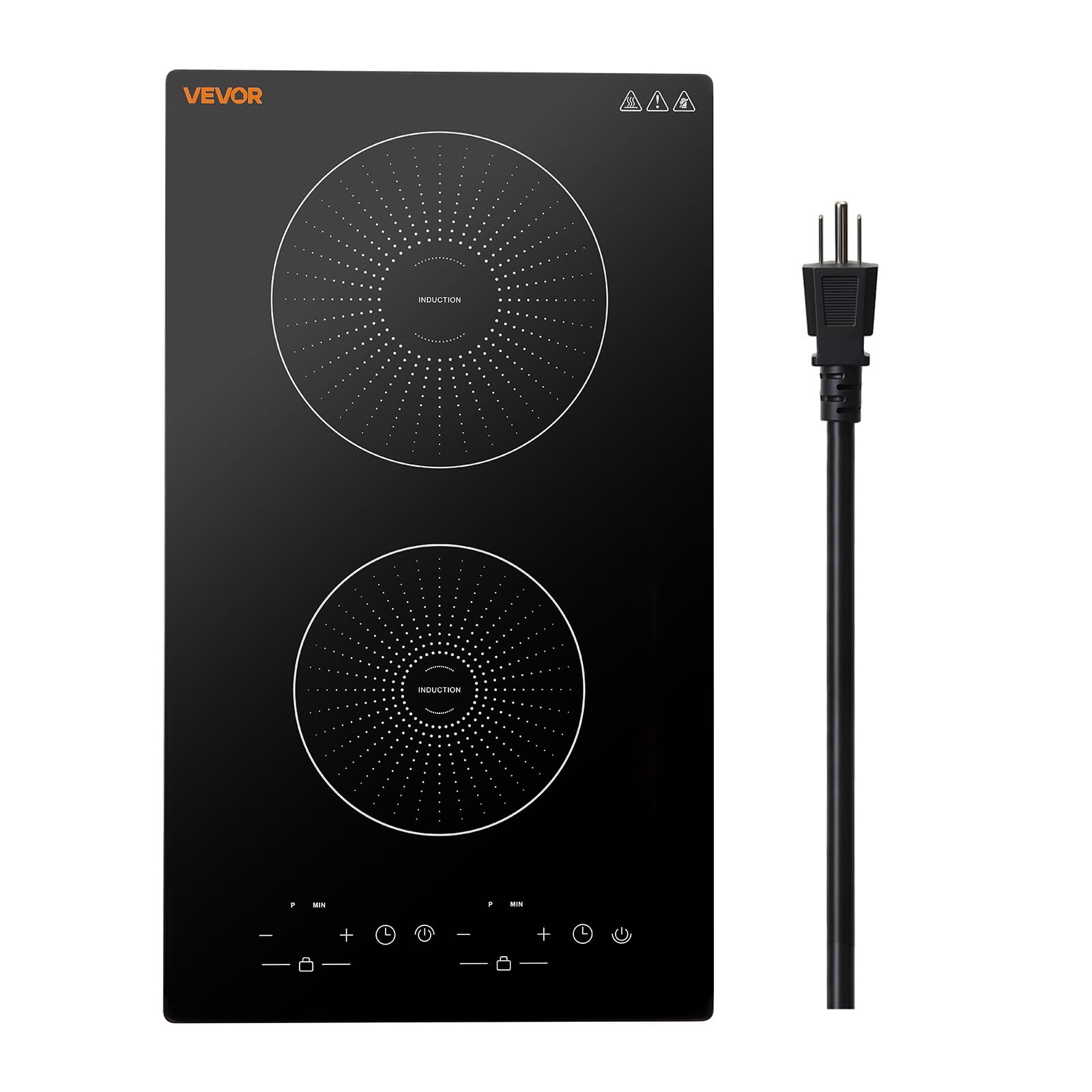 VEVOR Built in Electric Stove Top,Electric Induction Cooktop 12In 2 Burners, Induction Cooktop, Touch &amp; Independent Control, 9 Power Levels, Easy-Clean Ceramic Glass, Child Lock, 1800W, 110V US Plug