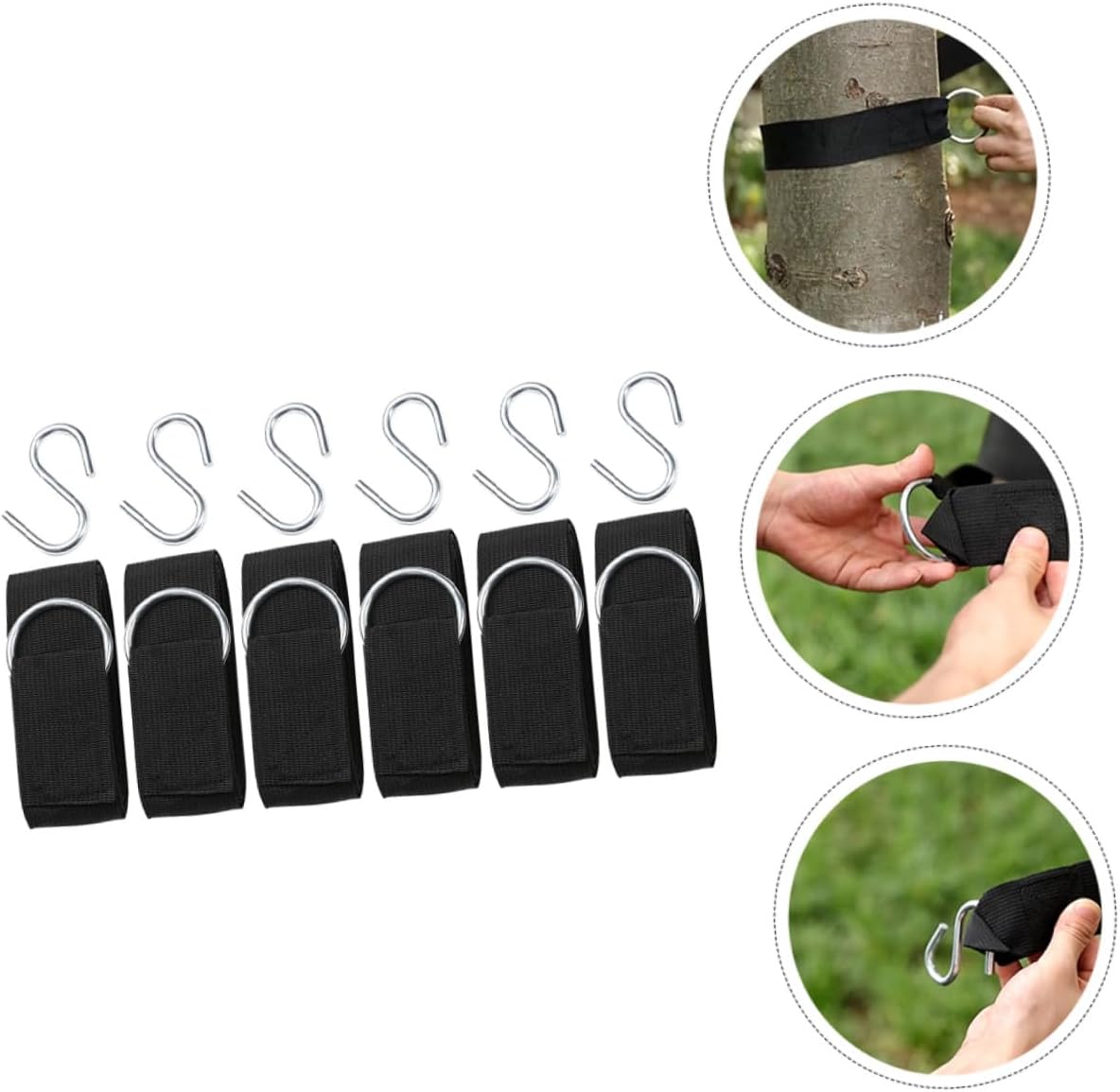 FRCOLOR 6pcs Adjustable Nylon Hammock Strap Tree Swing Hanging Rope Kit with S-Hook Reinforced Outdoor Hanging Straps for Camping Patio Backyard