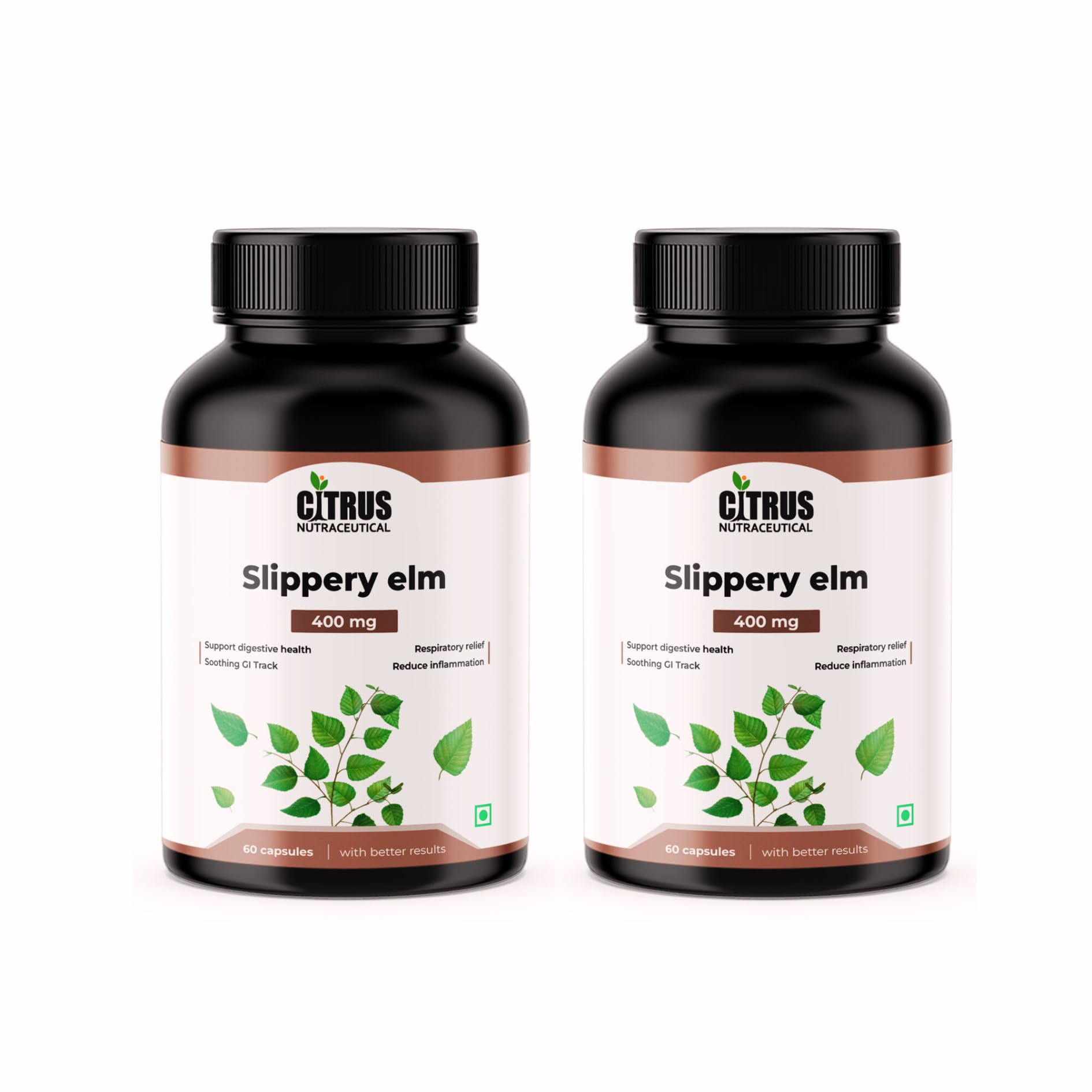 Slippery Elm 400 mg| Support digestive health, Soothing GI Tract, Respiratory relief, Reduce inflammation for men and women- 60 Capsules (Pack of 2)