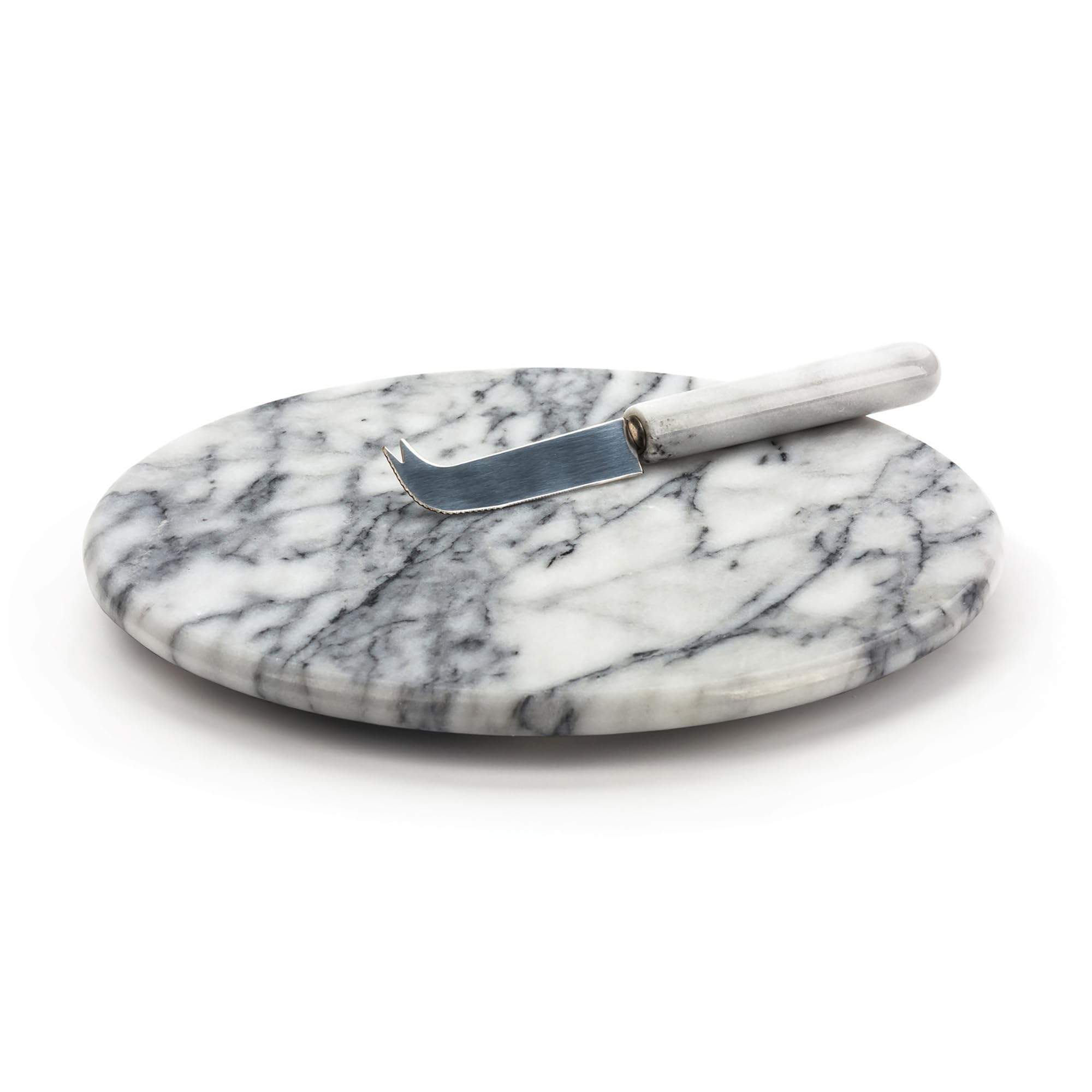 Cheese Board & Knife, 10 Inch, White Marble