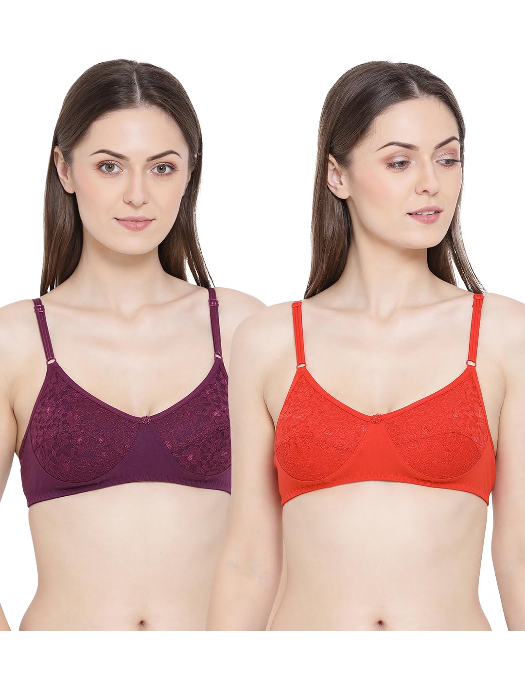 rupa softline Softline Women's Cotton Rich Wire-Free Full Coverage Bra Combo | Non-Padded | Fancy Lace Design | Pack of 2-picture-22
