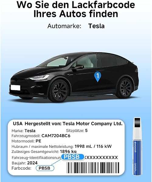 PBSB Solid Black Automotive Touch Up Paint Scratch Repair For Tesla Model 3/Y/S/X Quick & Easy Solution To Repair - 3