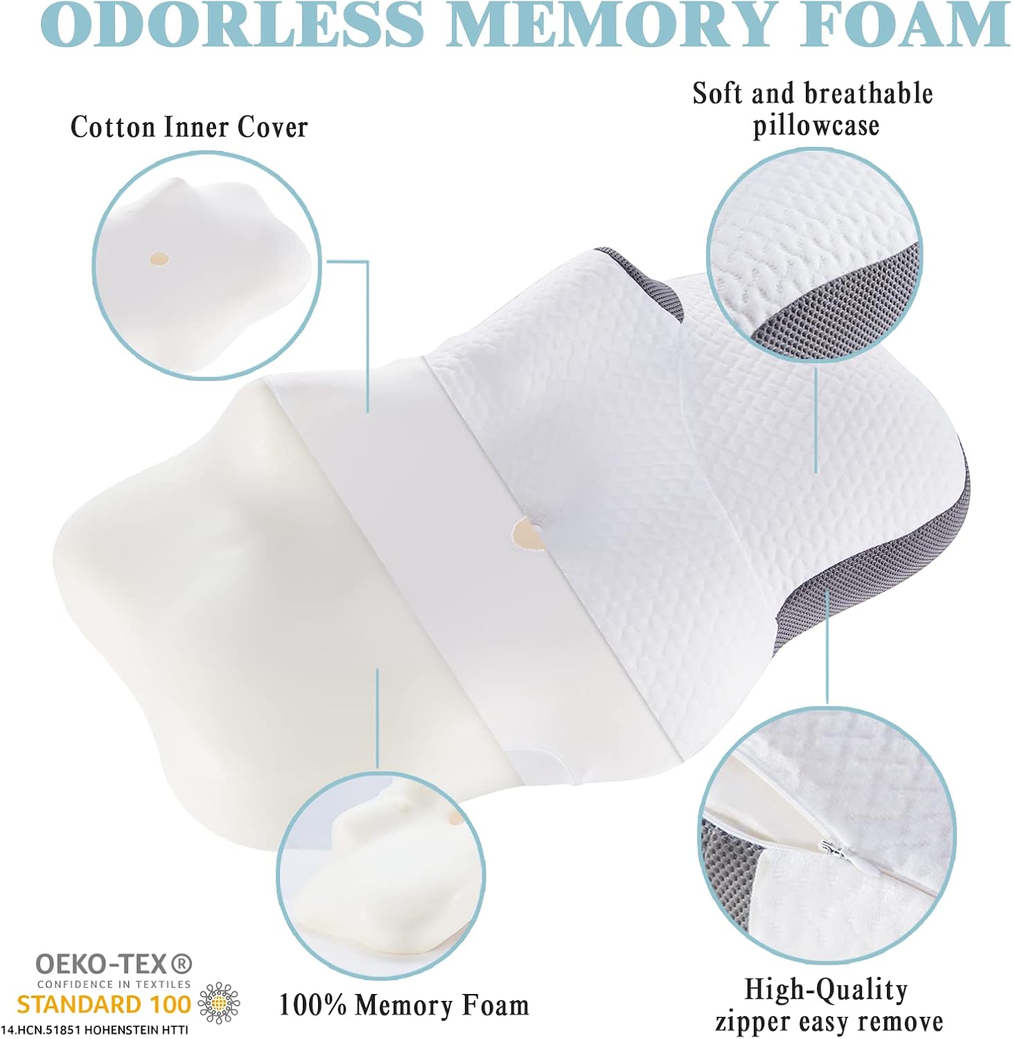 Cervical Memory Foam Pillow, Orthopedic Firm Soft Adjustable Hypoallergenic Ergonomic Contour Pillow for Side Back and Stomach Sleepers Grey : Home & Kitchen