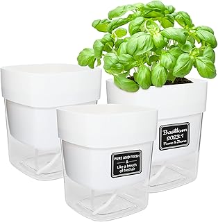 iDattel Kräutertopf Küche Set Fensterbank Selbstbewässernd, 3er Kräutertopf Blumentopf,12X14X10cm,Pflanzentopf mit Selbstbewässerung und Wasserspeicher für frische Küchenkräuter