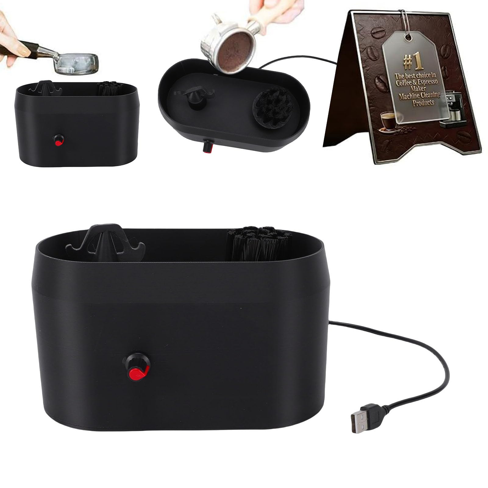 Haofy Limpiador de Portafiltro de café, Cepillo de Limpieza y Raspador con Mango para Alimentado por USB para Máquinas de café Expreso, 7,5x4,3x4,3 Pulgadas