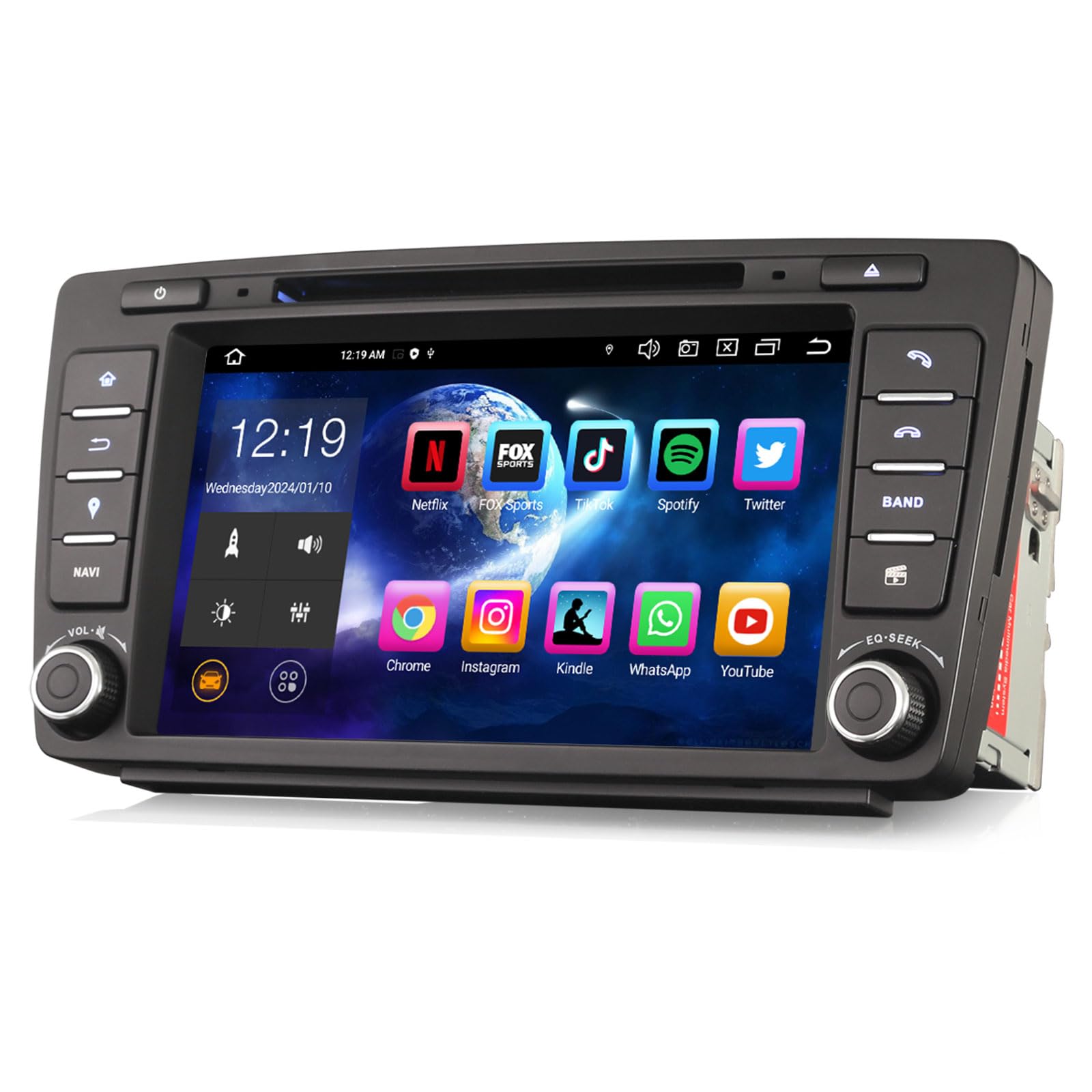 Erisin Android 14 8-Core 4GB+64GB Autoradio GPS Navigatore per Skoda Octavia Yeti Rapid Superb Roomster 8" Lettore DVD IPS Schermo tattile Supporti Bluetooth 5.0 CarPlay Android Auto WiFi DSP CANbus