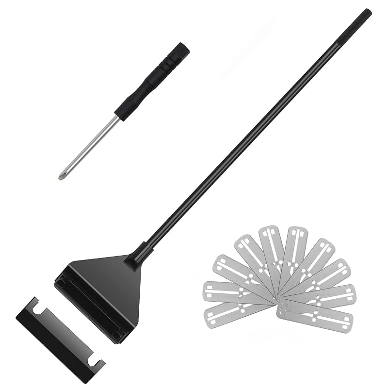 Raspador de Algas para Aquário de Vidro em Aço Inoxidável Yzzyemn, Cabo Extensível de 40 cm com 10 Lâminas Substituíveis