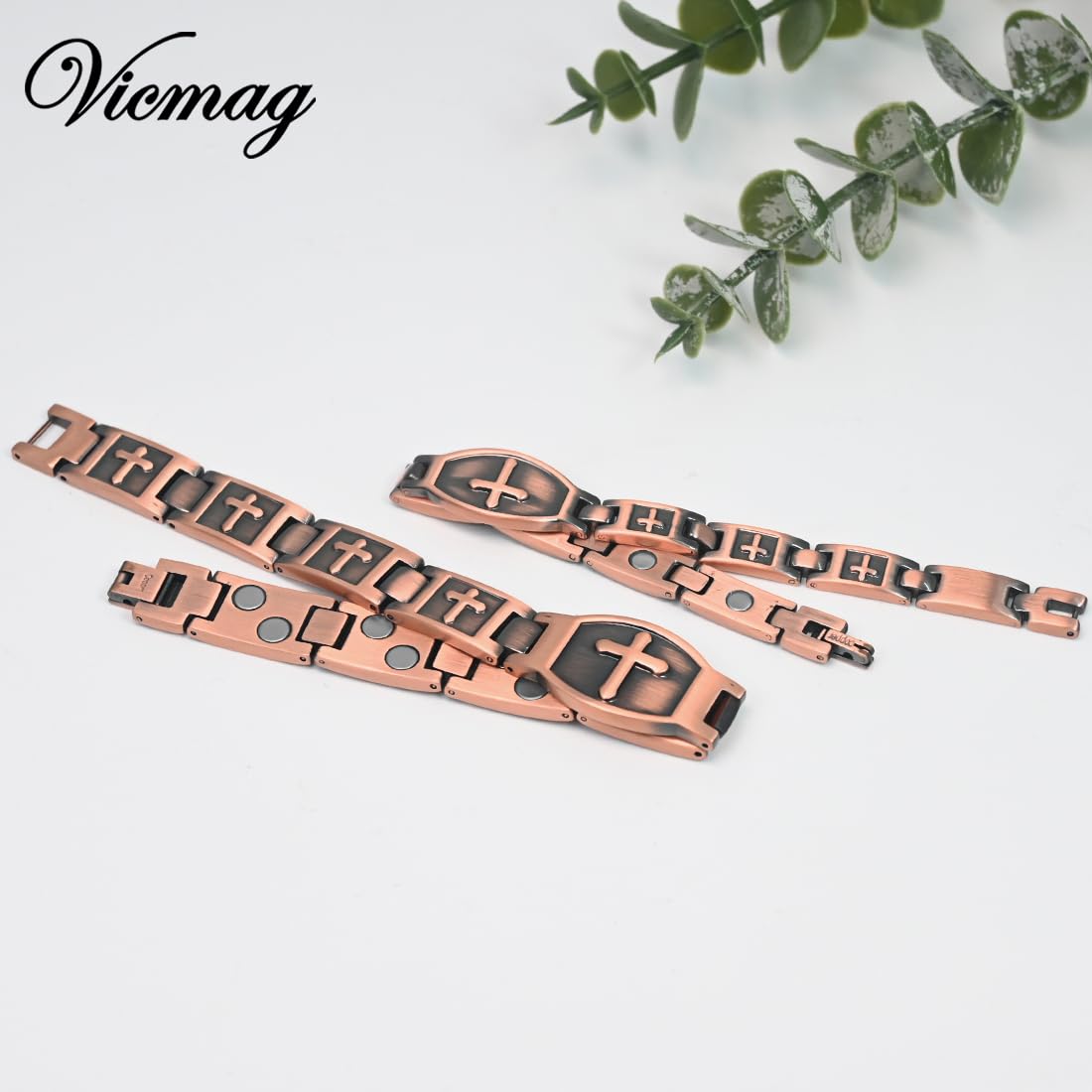 Vicmag Bracelet magnétique ultra résistant en cuivre pur 99,9 % pour homme - Outil de réglage de la taille, One Size, Métal, Pas de pierre précieuse