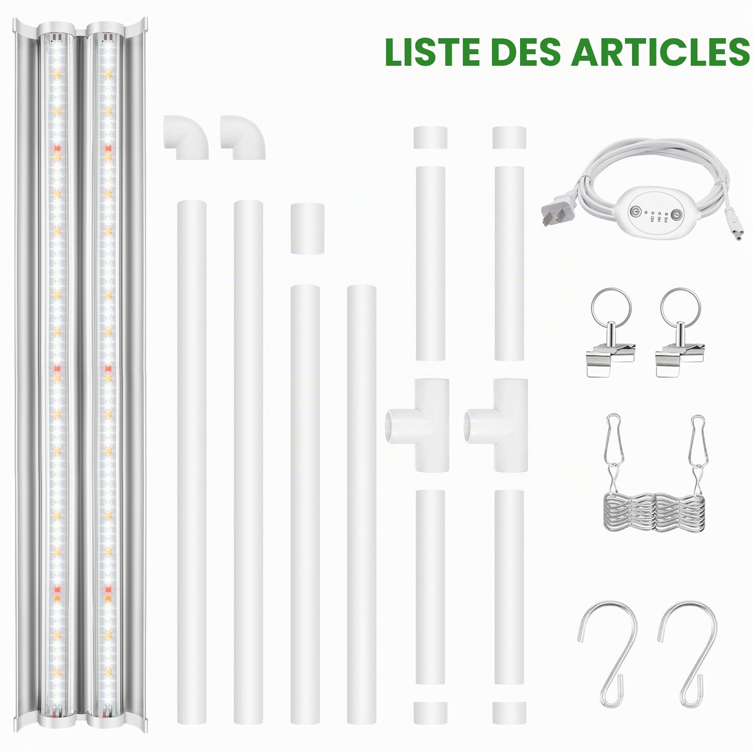 Wolezek Lampe pour Plantes LED à Spectre Complet avec Minuteur 6/9/12H, 144 LED, Lampe de Croissance T5 de 60 cm, Lampe Blanche pour Plantes, Ensemble de Lampe pour Démarrage de Semences pour Plantes
