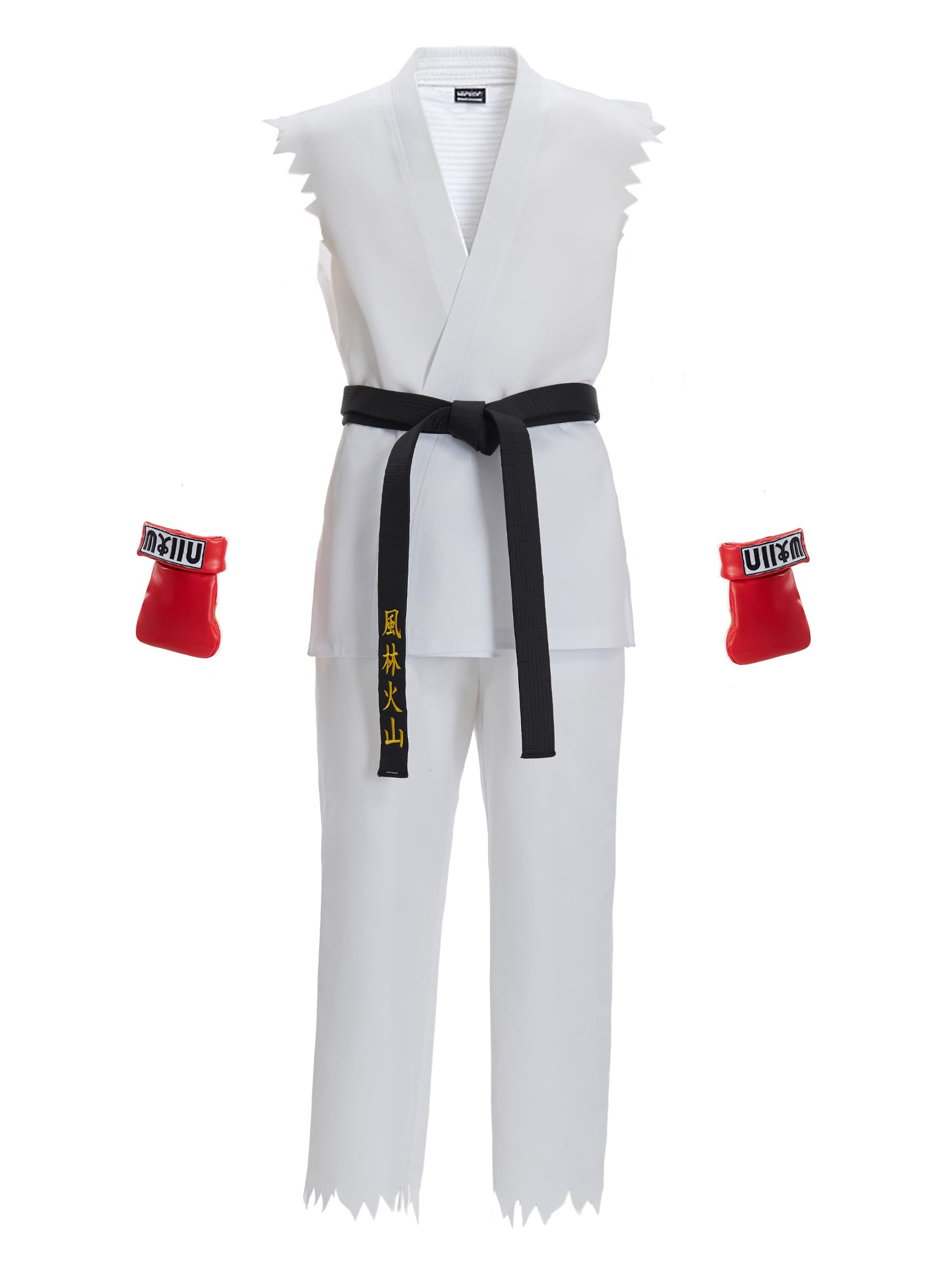 Micotaku Officially Licensed Street Fighter Men's Ryu Cosplay Costume Set for Halloween, White, Medium
