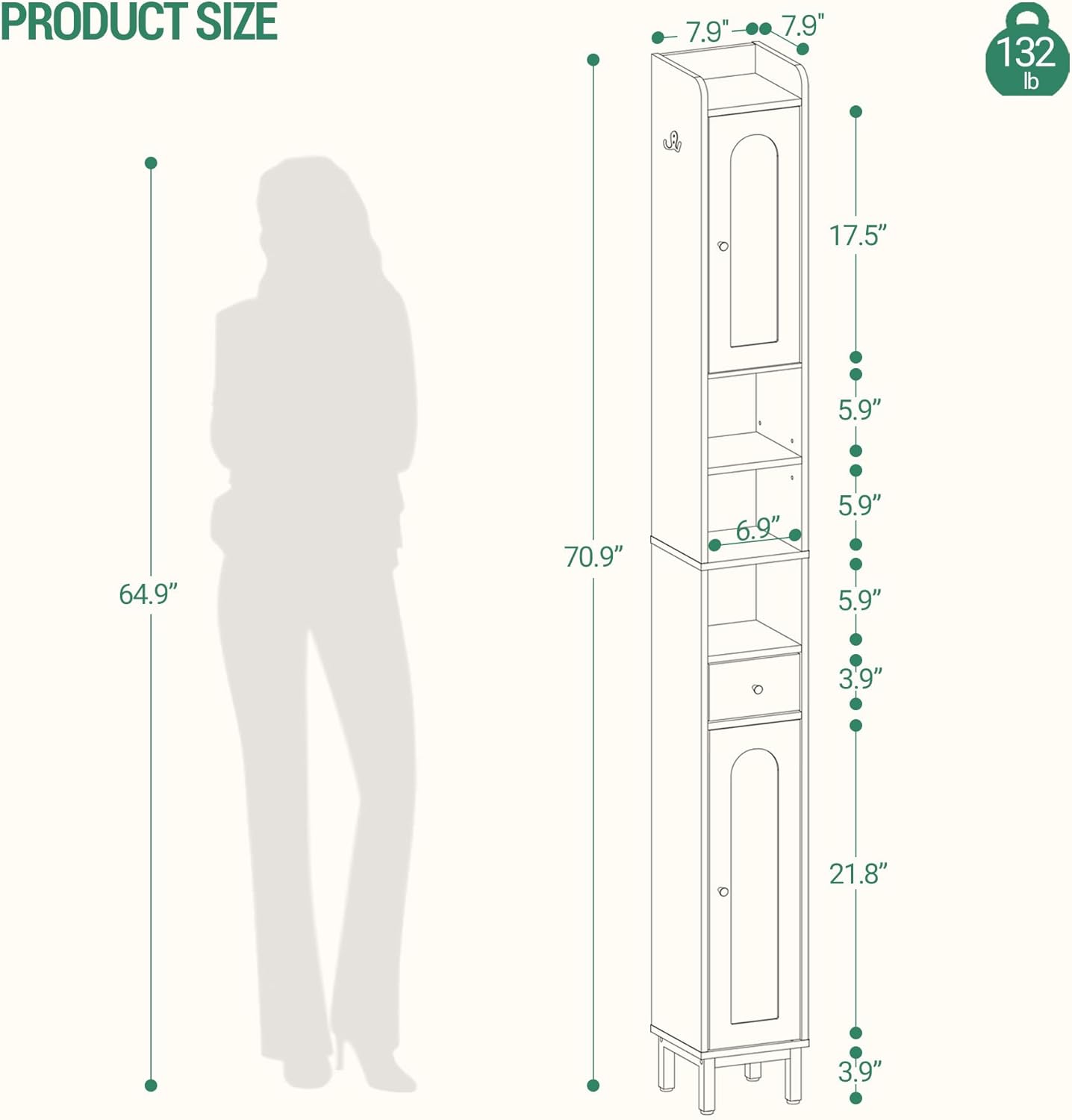 Bathroom Cabinet with Adjustable Shelves, Freestanding Floor Cabinet, Tall Bathroom Storage Cabinet with Doors & Drawer, Narrow Toilet Paper Storage Cabinet, White BC28013X - Image 2