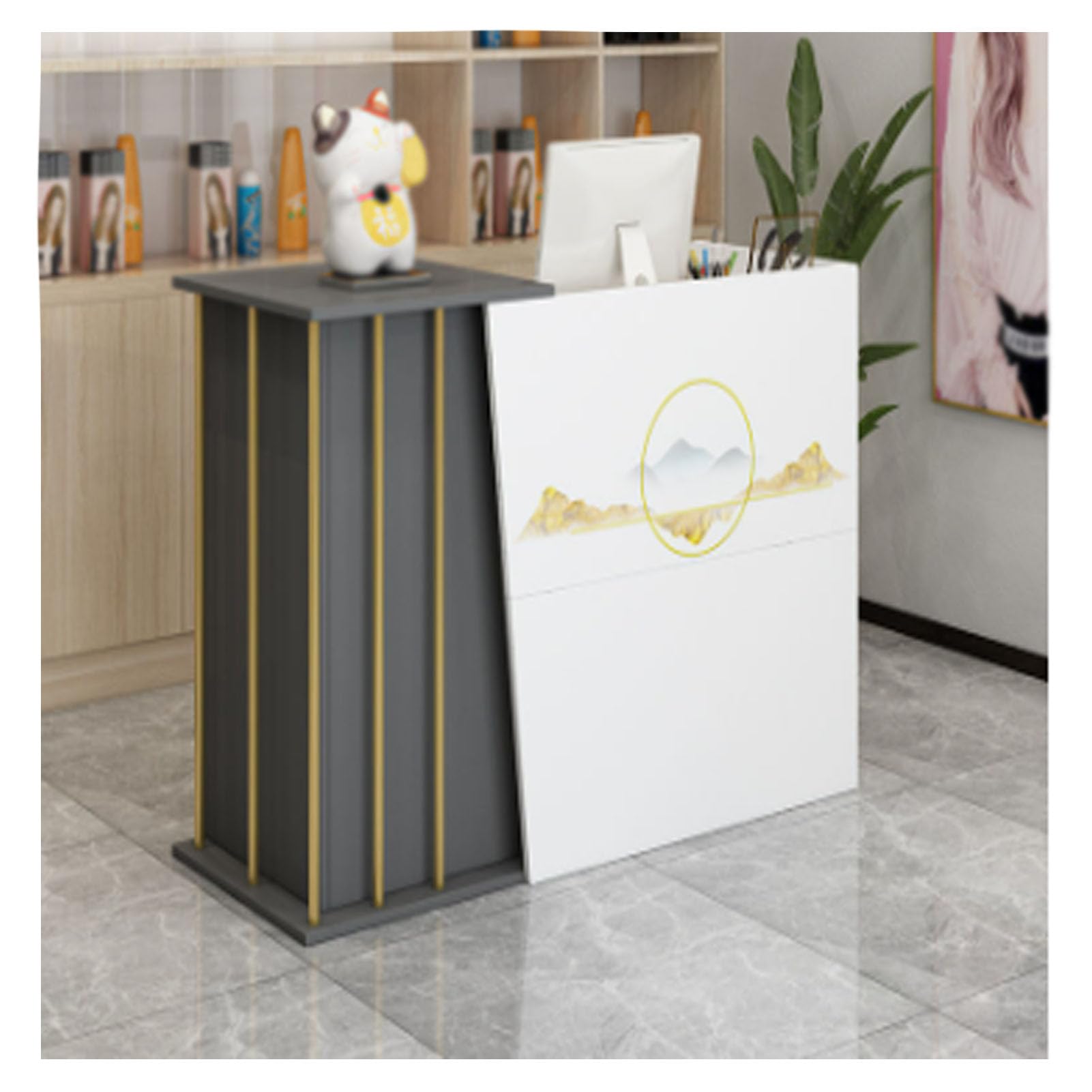 Comptoir de magasin avec tiroirs, bureau de réception pour entreprises et restaurants, noir et blanc, dimensions : 100 x 40 x 90 cm, station de paiement polyvalente pour vente au détail et hôtellerie