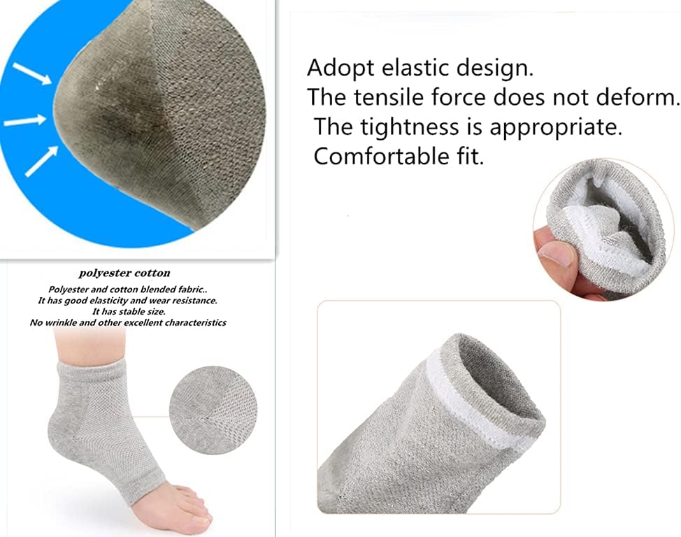 Heel Moisturizing Socks Open Toe Comfortable and Breathable Heel Cups, Lining Gel Moisturizing Socks are Suitable for Heel Cracking, Heel Tendinitis and Heel Pain Relief -4 Pcs White Grey : Beauty & Personal Care