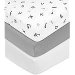American Baby Company 3 Pack Printed 100% Cotton Jersey Knit Fitted Crib Sheet for Standard Crib and Toddler Mattresses, Alphabet/Gray/White, for Boys and Girls