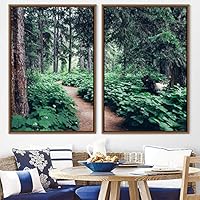 2 Piece Framed Canvas Wall Art Brown Forest Canvas Prints Home Artwork Decoration for Living Room,Bedroom - 16