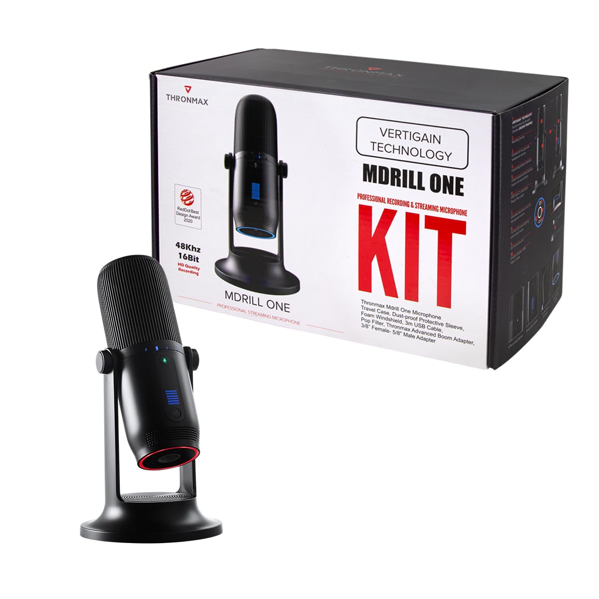 Thronmax Mdrill One (M2) Microfono a condensatore (nero) per registrazioni professionali HD (48 kHz) in qualità da studio per podcast / streaming / chat / gamePlay / Youtube / ecc.