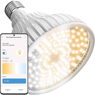 Smart LED Grow Light Bulb - Dimmable Warm, Cool & Daylight | Schedule & Timer | Full Spectrum Grow Lights Indoor Plants | Grow Lamp | E26/27 | 20W with 288 PPFD