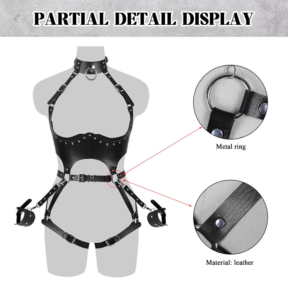 Harnais Femme Punk Sangles de Poitrine en PU Cuir avec Collier Gothique Sexy Lingerie Réglable pour Rave Boîte de Nuit Cosplay(Noir#2)