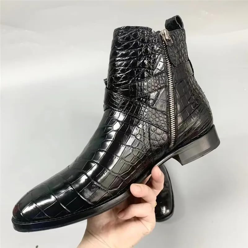 Authentic Exotic Crocodile Skin Men's ZIP Boots Winter Shoes Genuine Real Alligator Leather Male Short Black Ankle Boots