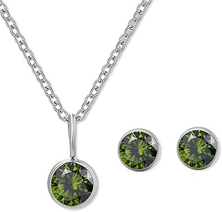 AOWVUTS Schmuck Set für Damen, Halskette und Ohrringen mit Juli Rubin Kristall, Geburtsstein Anhänger Halskette Ohrringe S...