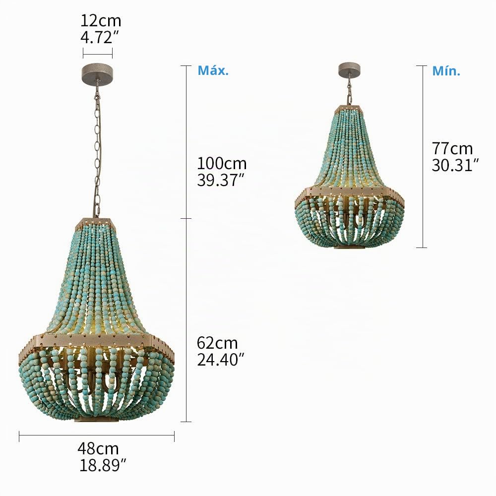 Lámpara de techo pentagonal con cuentas de madera gris azul | Bohemio Boho Beachy Plafón Lámparas
