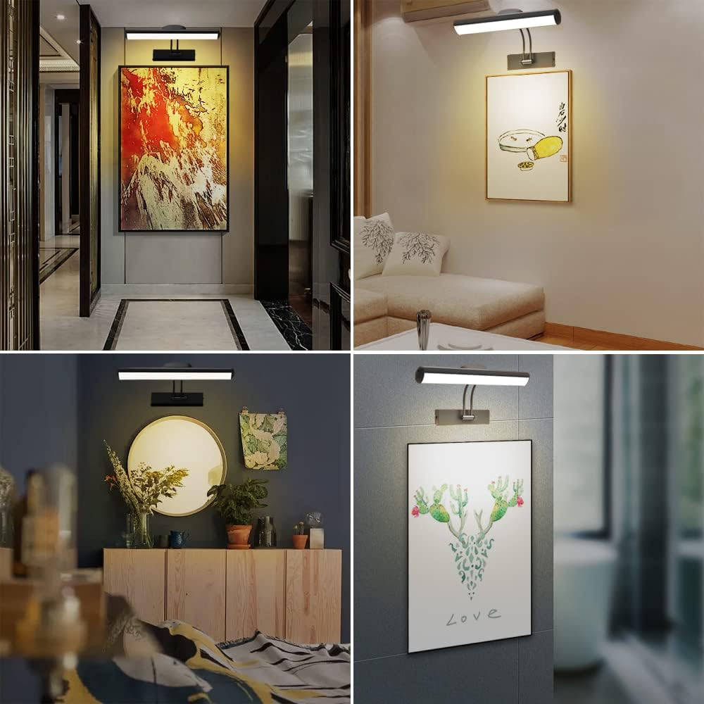 iKenta Dimmable Wireless Rechargeable Battery Operated Picture Light with Remote Timmer, Rotatable Painting Light, 3 Lighting Modes, Cordless LED Display Art Lights for Picture Frame Artworking