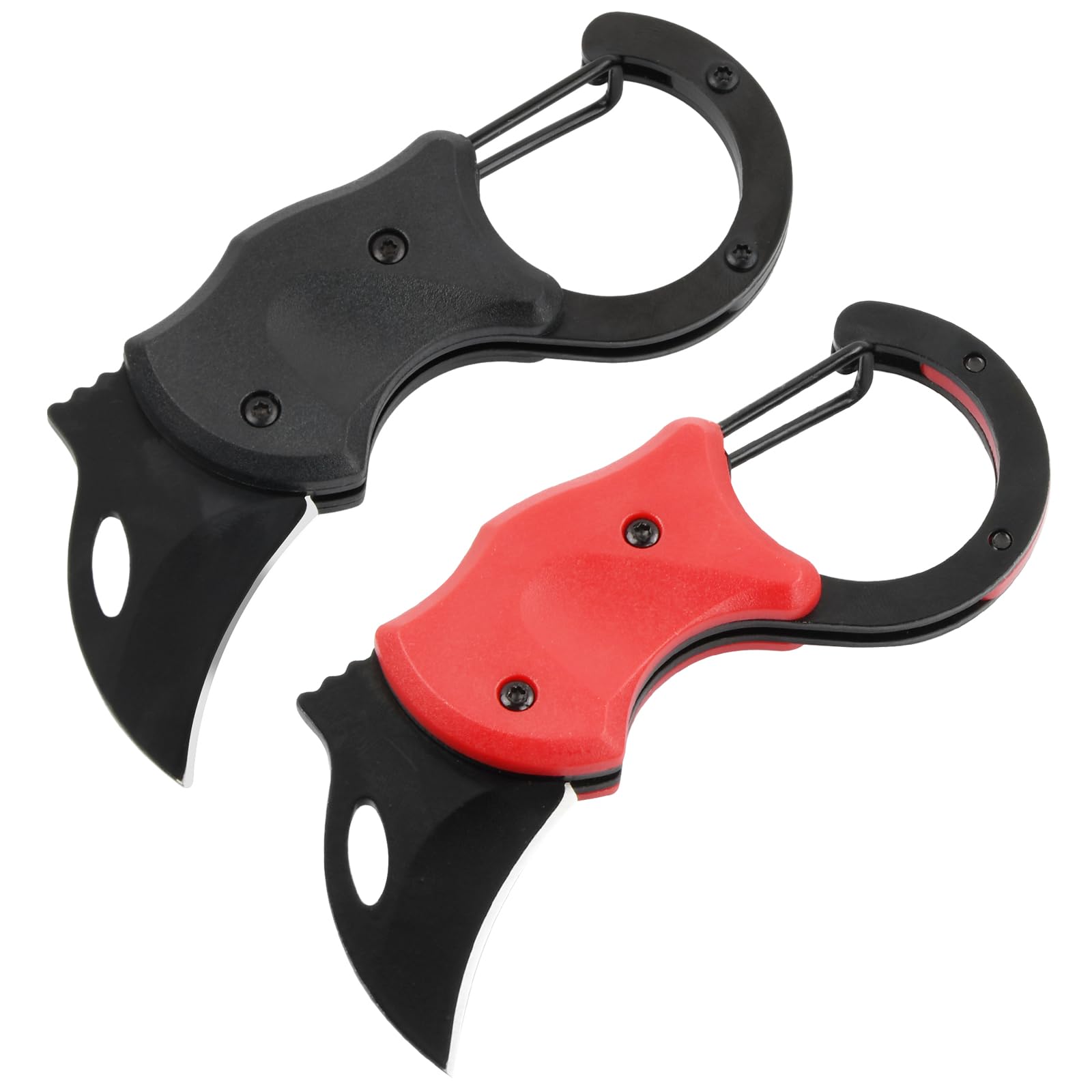 Coltello pieghevole con coltello, 2 pezzi, nero e rosso, EDC con moschettone, acciaio inox 3CR13, mini coltello tascabile portatile, per attività all'aperto, campeggio, casa