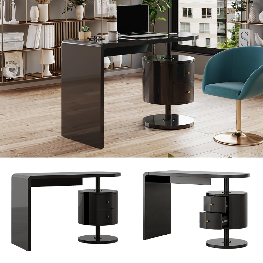 Vicco Scrivania Lara, Nero lucido, 120 x 50 cm | con 2 conducenti, adatto per postazioni di lavoro al computer e applicazioni home office