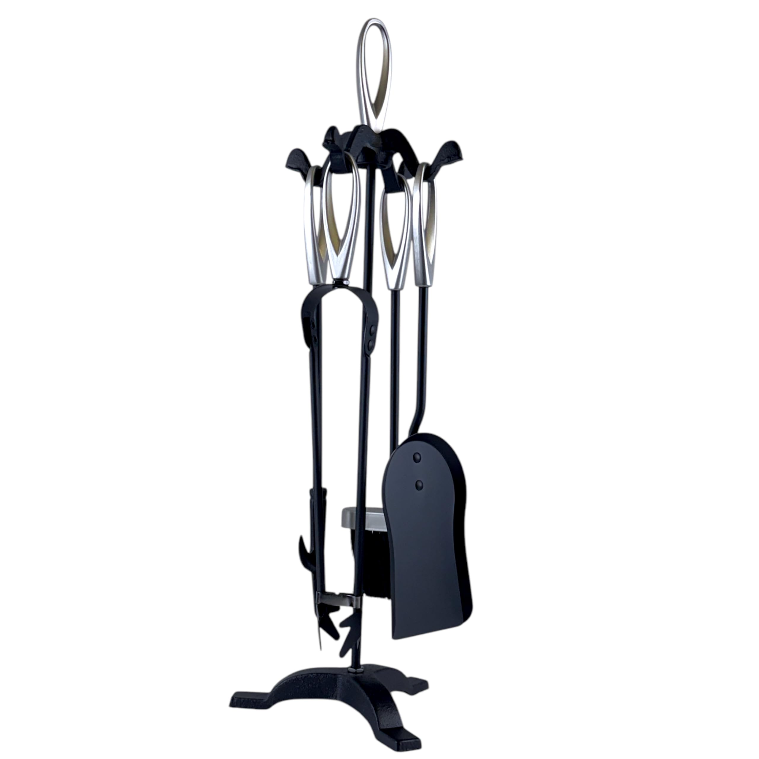 5 Pieces Companion Set Fireside Fire Tools Fireplace & Accessories Black and Brass (Black&Silver Brass)