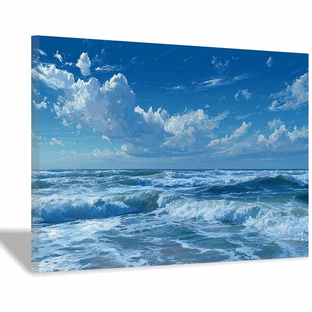 DMZPKZB Landscape Wall Art Coastsal Ocean Waves Viewss Landscape Picture Artwork Prints,Vintage Poster Decor,For Living Room,Bedroom,kitchen,Office,Corridor(Multicolor)-70x100cm Framed