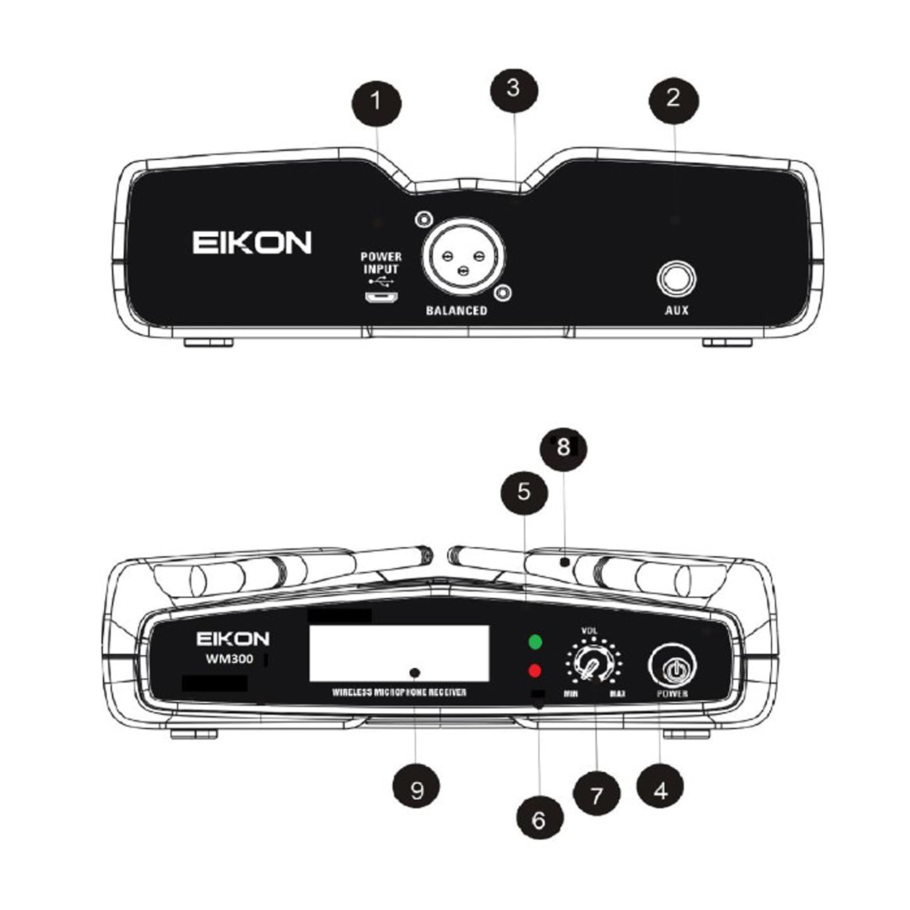 PROEL EIKON WM300H - Radiomicrofono UHF Wireless Professionale con ricevitore + trasmettitore ad Archetto o Pulce, Nero