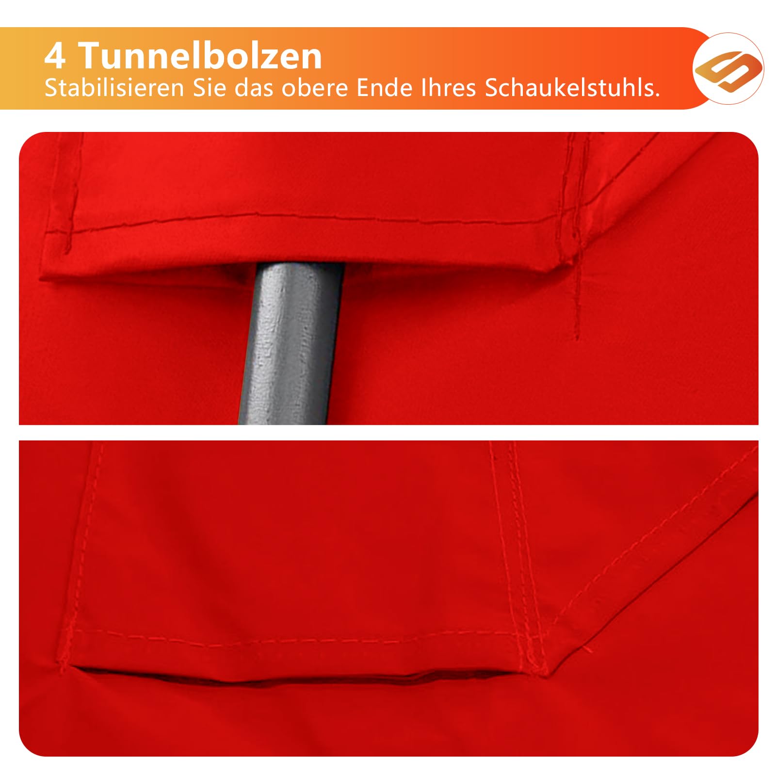 Hollywoodschaukel Dachbezug Wasserdicht,Hollywood Swing Ersatzdach mit Klettverschluss, Gartenschaukel Dach mit 4 Verstellbare Tunnel (Rot)