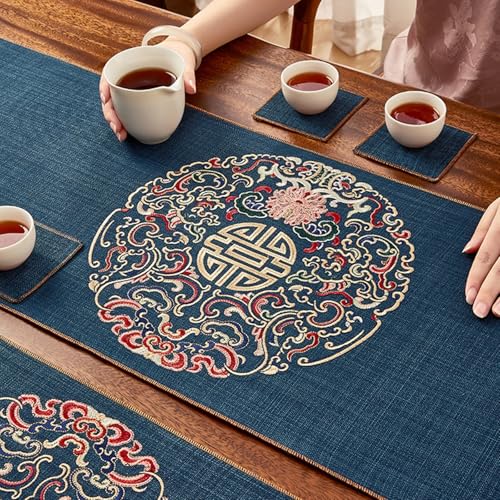Chemin de table bleu rectangulaire en polyester lavable pour table de fête impeccable - 2