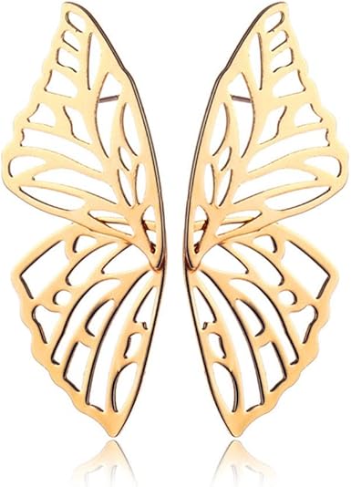amazon com fashion hollow big butterfly drop dangle earrings gold exaggerated butterfly wings personality stud earrings for women girls gold clothing shoes jewelry