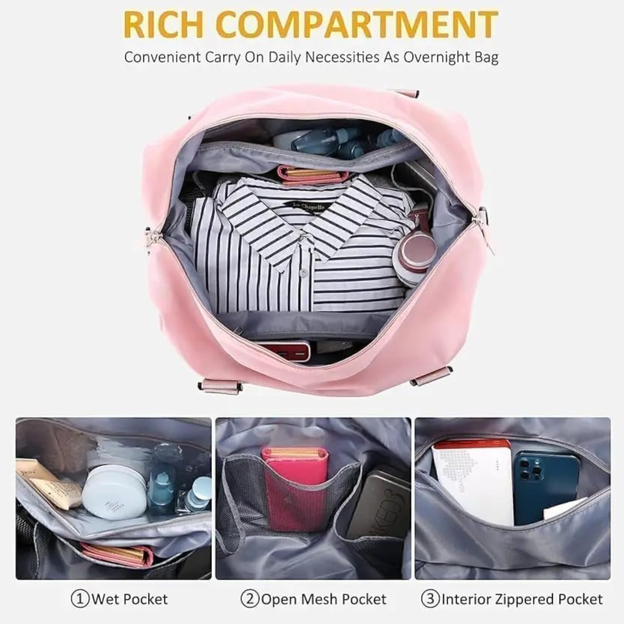 Folding Travel Bag, Lightweight Expandable Duffel for Women & Men