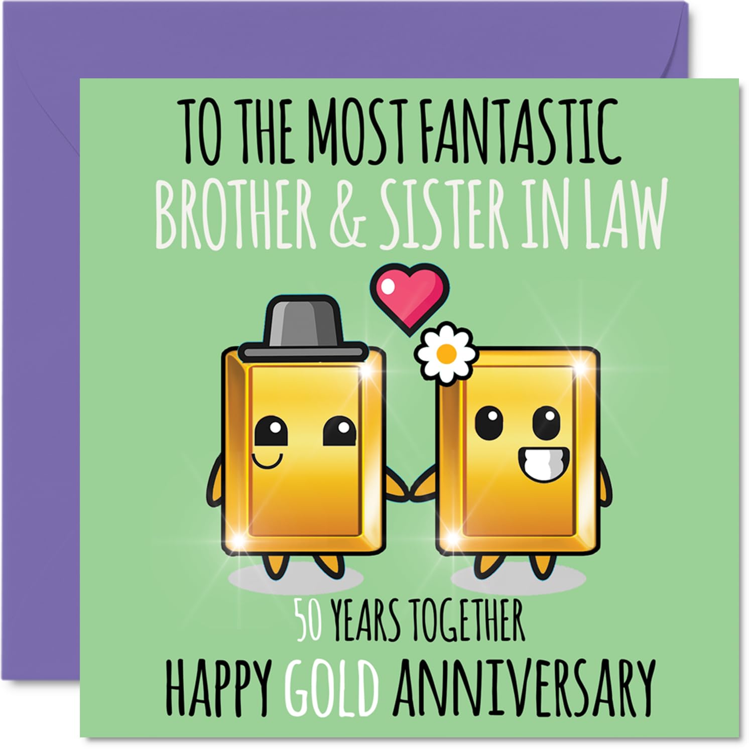 Cute Gold Anniversary Card for Brother & Sister In Law - 50 Years Together - Happy 50th Wedding Anniversary Cards for Sister In Law Brother, 145mm Greeting Cards Anniversaries