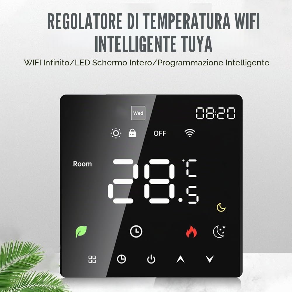 Termostato di riscaldamento a pavimento, termostato ambientale, termostato di riscaldamento, elettrico intelligente, WiFi, touch screen, controllo tramite (riscaldamento dell'acqua