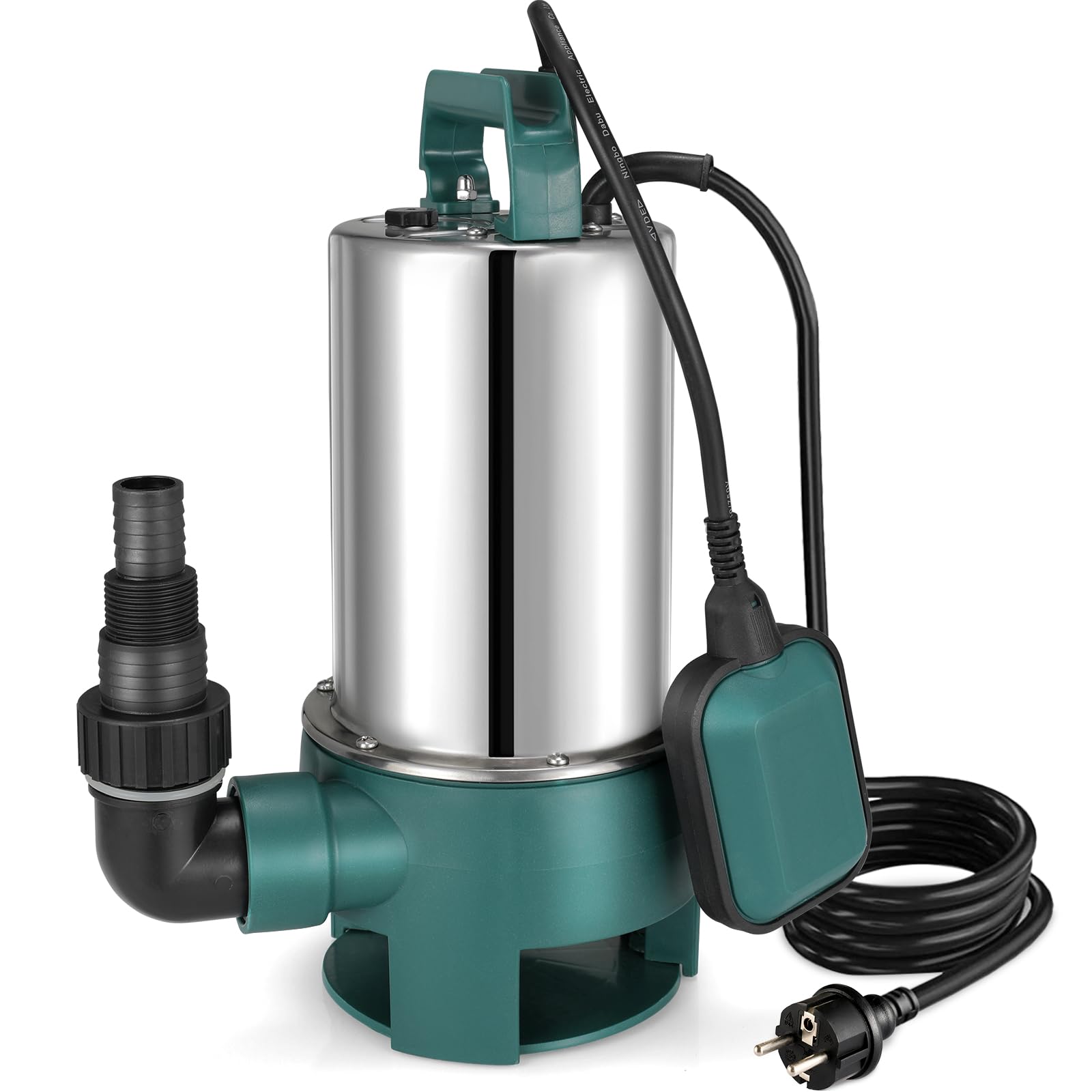 Bomba Sumergible Agua Sucia 1100 W (Máx.16500L/H,Cabezal Máx. 9,5m,Partículas Suciedad: 35mm) Bomba de Agua Sucia Autocebante,con Interruptor Flotador y Asa Transporte,para Piscinas,Estanques (Verde)