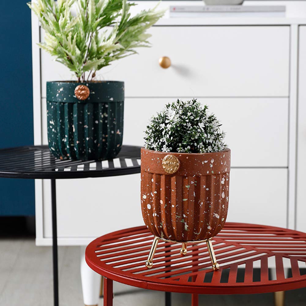 Vaso Per Piante Grasse Mid Century In Ceramica Con Supporto In Legno - Diametro 15,5 Cm - Colore Bianco