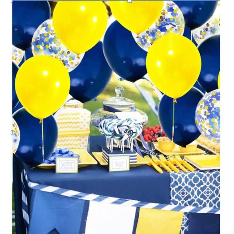 Image of 50Pcs 12inch Navy Blue Yellow Confetti Balloons with Navy Blue Yellow Balloons for Wedding, Birthday, Baby Shower, Halloween,Family Parties Decoration