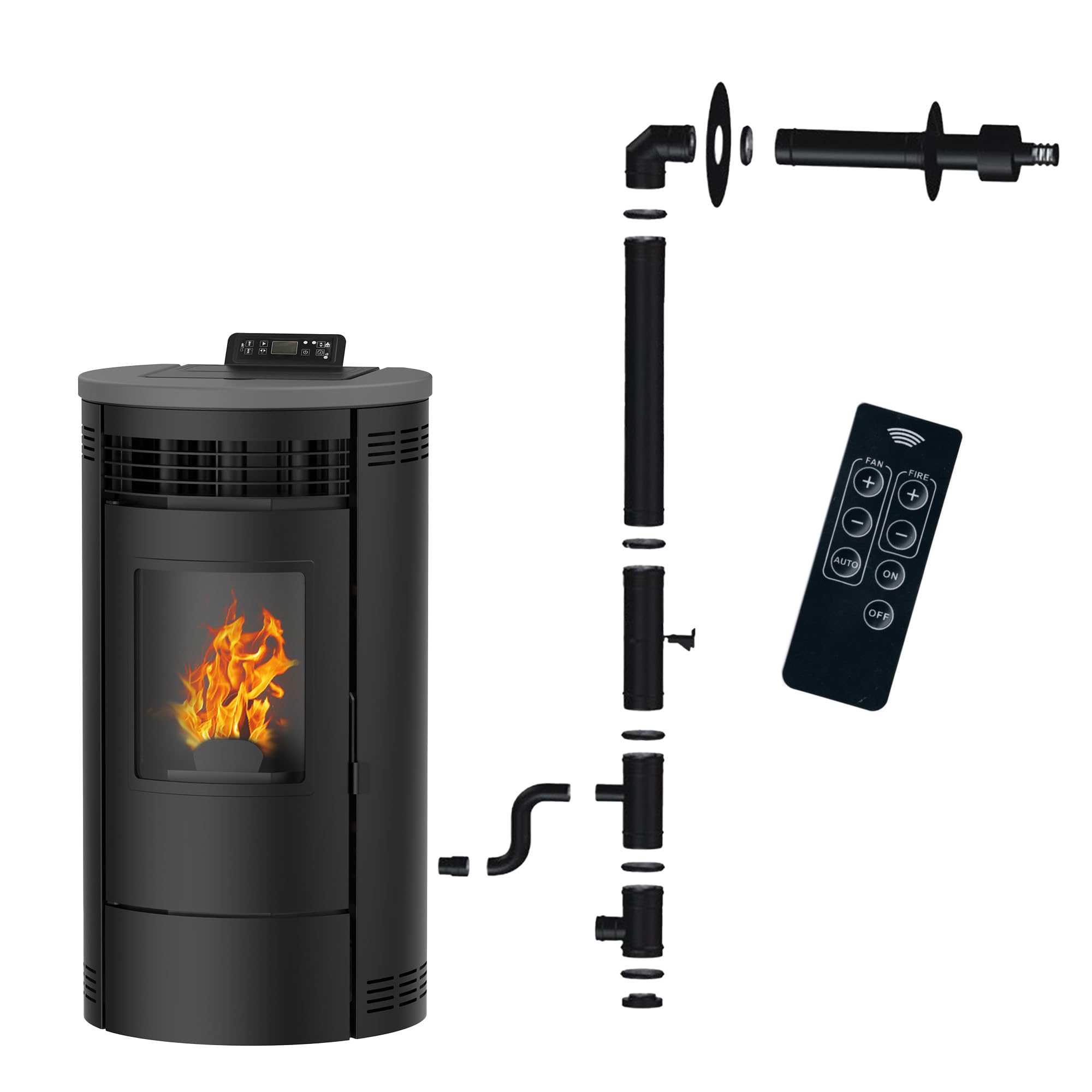 Estufa de pellets impermeable Flavia 15 kW Negro Sannover + Kit de instalación completo