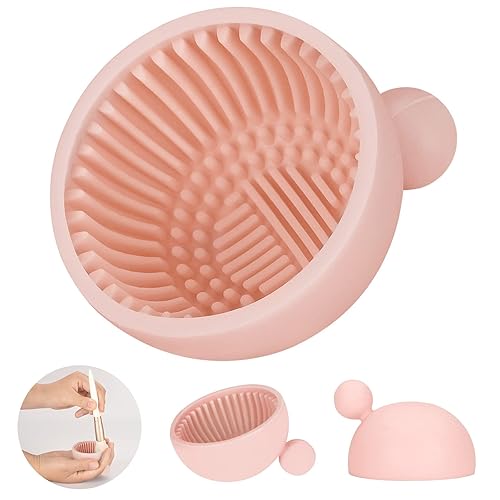 Miniatura 1 de Hvalucen Almohadilla de limpieza de cepillo cosmético adecuada para cualquier cepillo de maquillaje, fácil de transportar, color rosa