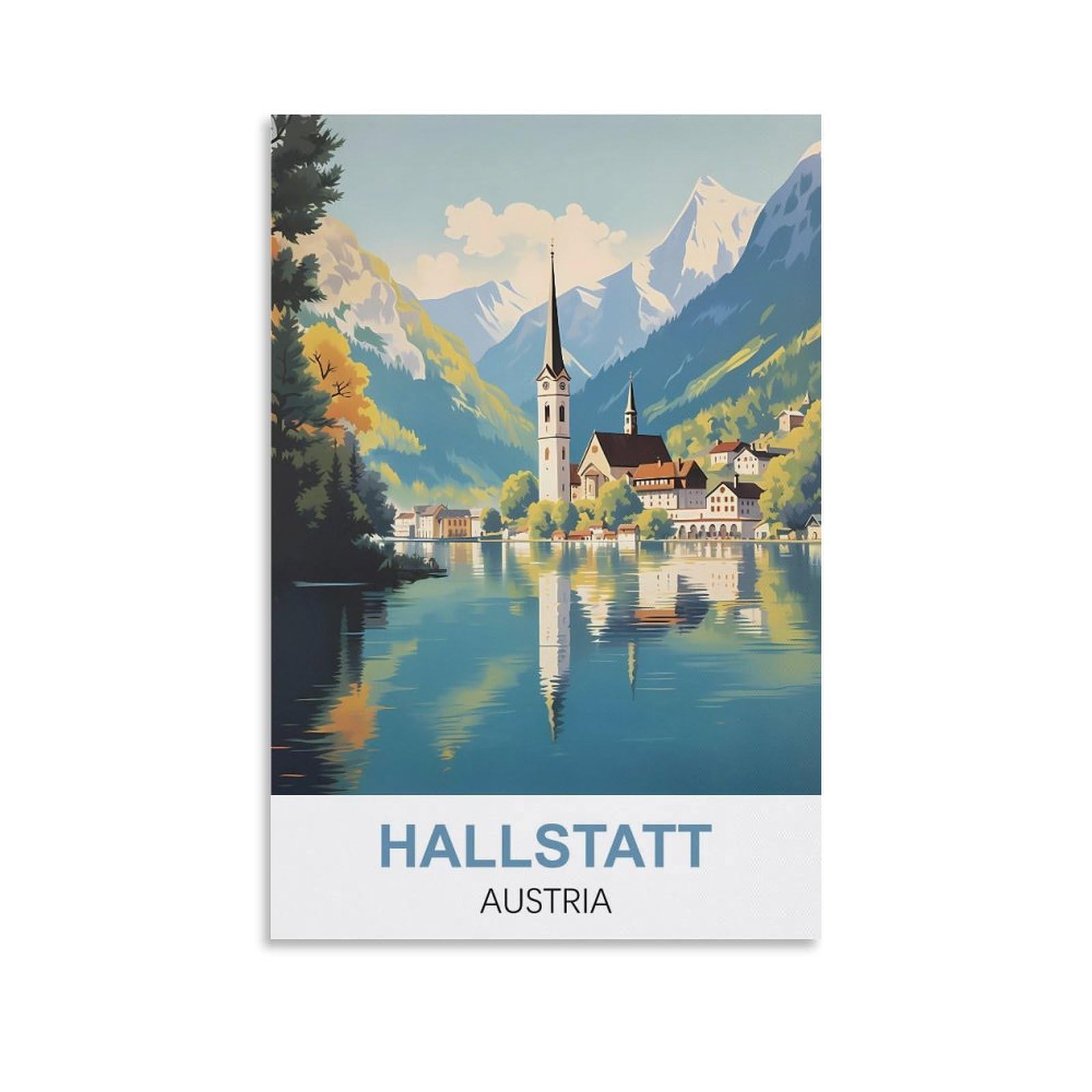 Ctzikww Unframe-Style Hallstatt Austria Vintage Travel Poster 16X24inch(40X60cm) Canvas Art Prints Picture Wall Art Painting