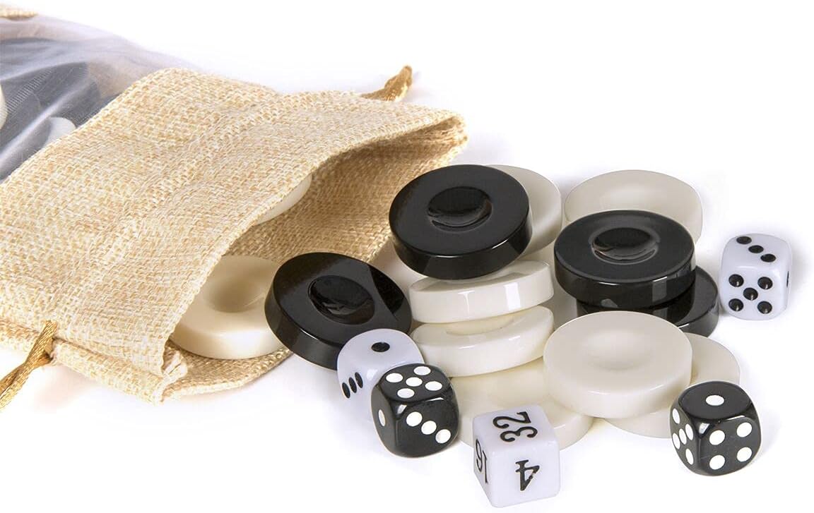 Classic Checkers Game Set with Drawstring Cloth Storage Bag (30pcs Black&White)